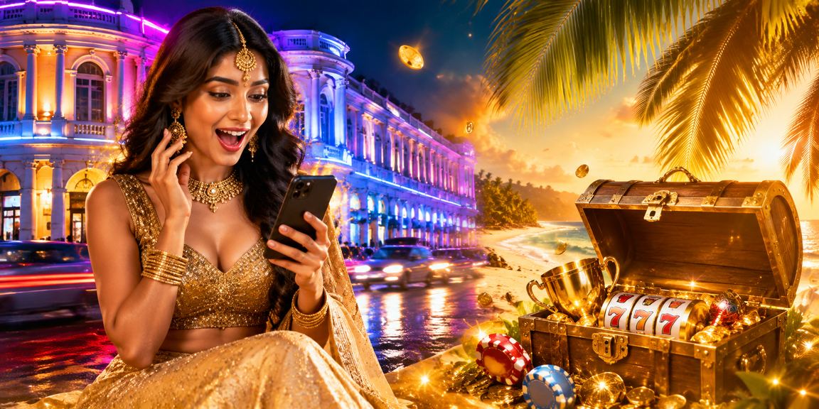 A lively mobile casino scene in Connaught Place, Delhi showing players engaging with games